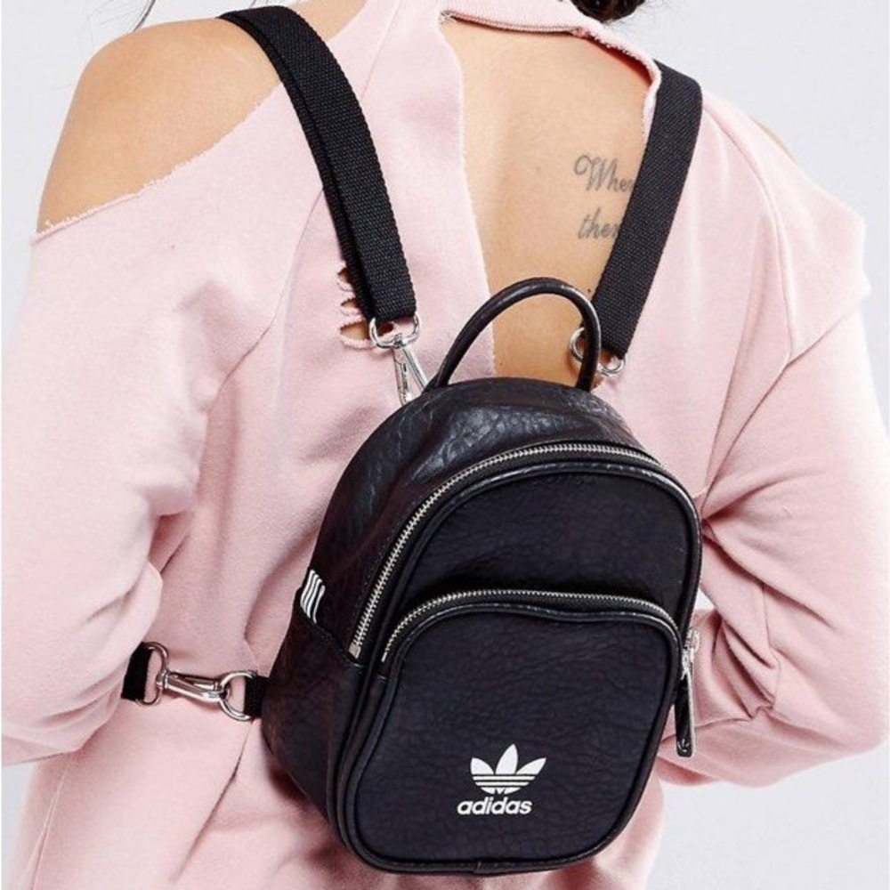 Adidas trefoil black 3 Stripes MINI Backpack Travel Bag 9.5”H x 7”W "D